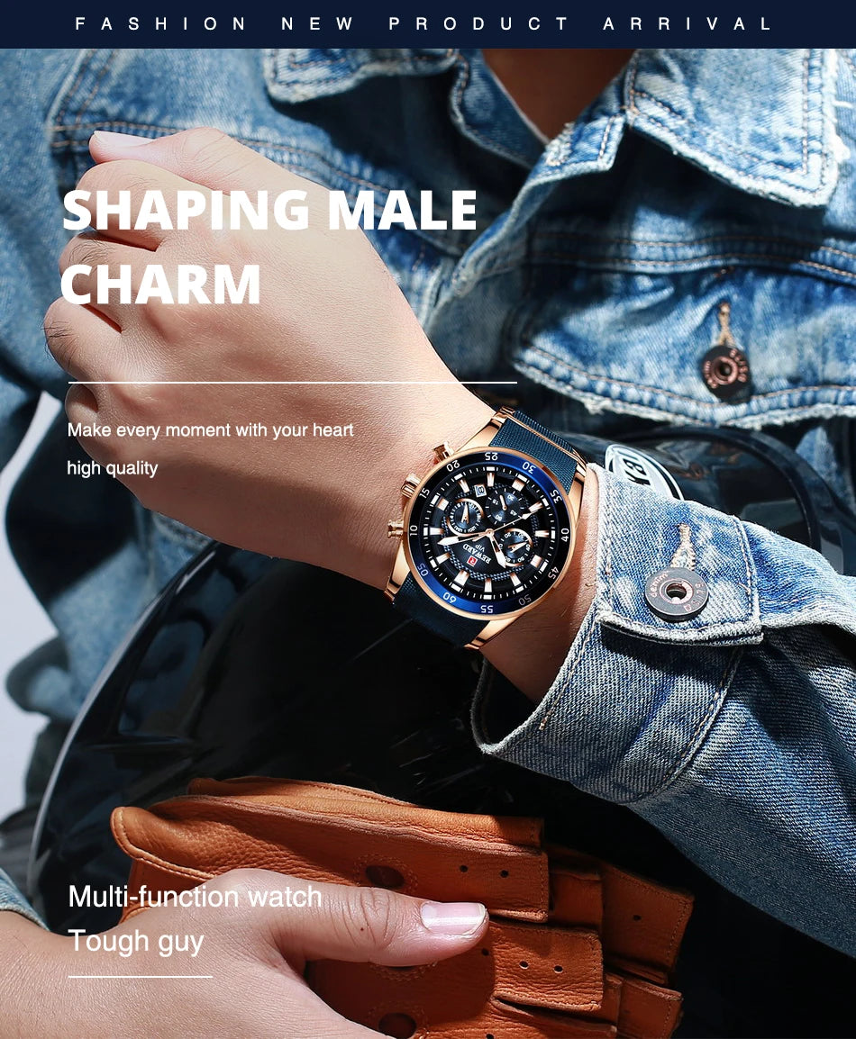 REWARD Brand Mens Watches Luxury Quartz Blue Watch Full Steel Men Chronograph Waterproof Business Wrist Watch Relogio Masculino