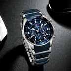 REWARD Brand Mens Watches Luxury Quartz Blue Watch Full Steel Men Chronograph Waterproof Business Wrist Watch Relogio Masculino