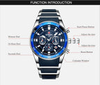 REWARD Brand Mens Watches Luxury Quartz Blue Watch Full Steel Men Chronograph Waterproof Business Wrist Watch Relogio Masculino