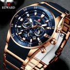 REWARD Brand Mens Watches Luxury Quartz Blue Watch Full Steel Men Chronograph Waterproof Business Wrist Watch Relogio Masculino