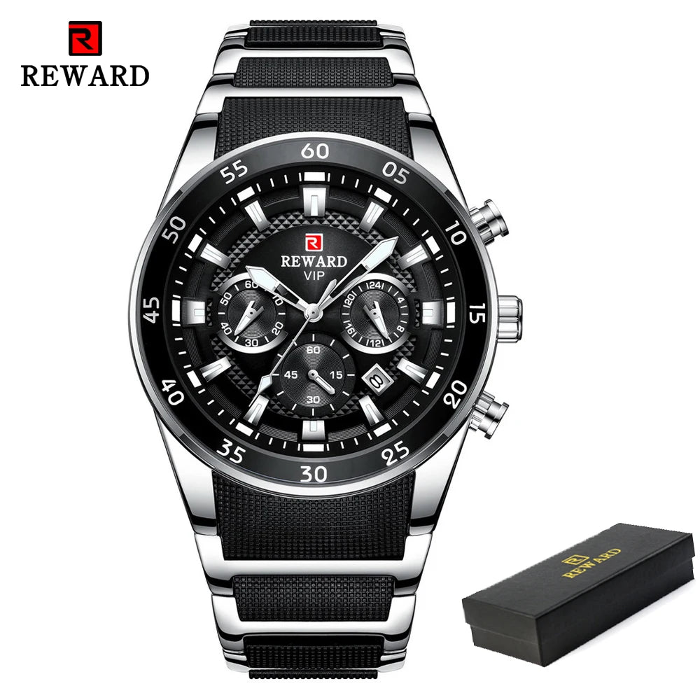 REWARD Brand Mens Watches Luxury Quartz Blue Watch Full Steel Men Chronograph Waterproof Business Wrist Watch Relogio Masculino