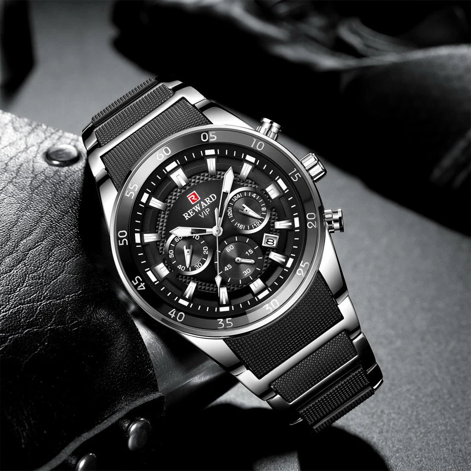 REWARD Brand Mens Watches Luxury Quartz Blue Watch Full Steel Men Chronograph Waterproof Business Wrist Watch Relogio Masculino