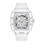Fashionable Casual Men's Watch Luminous Calendar Function Silicone Strap Tonneau Shaped Transparent Case Men Quartz Watch Reloj